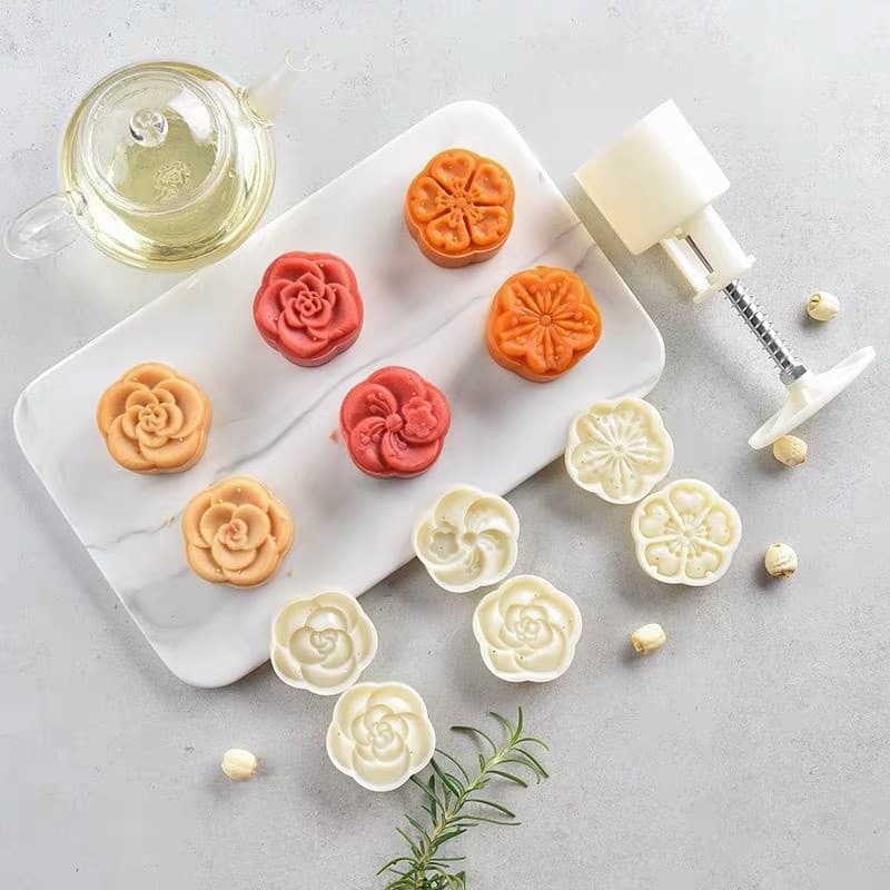 Novo Molde Redondo De Bolo Lunar 50g , Flor , Folha , Lua , Decoração , Ferramentas De Cozimento Com 6 Selos