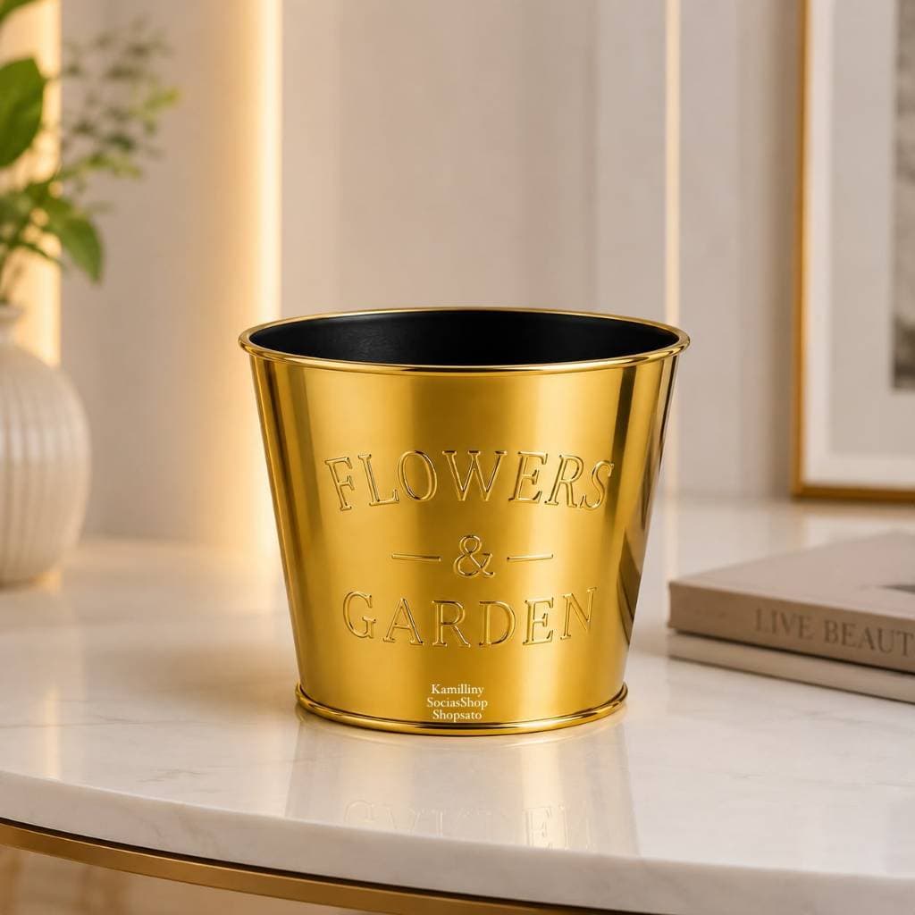 Vaso Garden Flowers Dourado e Plástico
