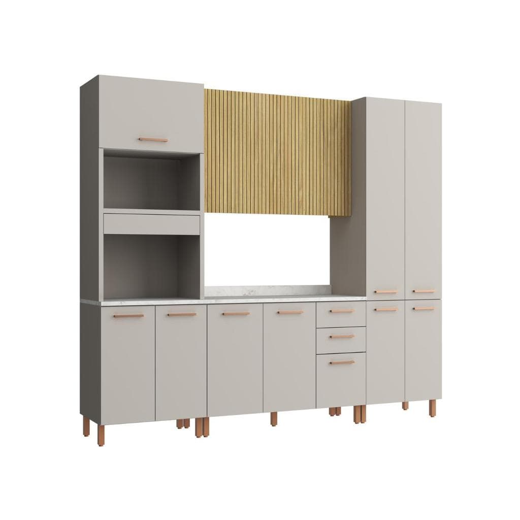 Armário de Cozinha Modulada Completa 100% MDF Valência Cinza 260x230cm Casamia