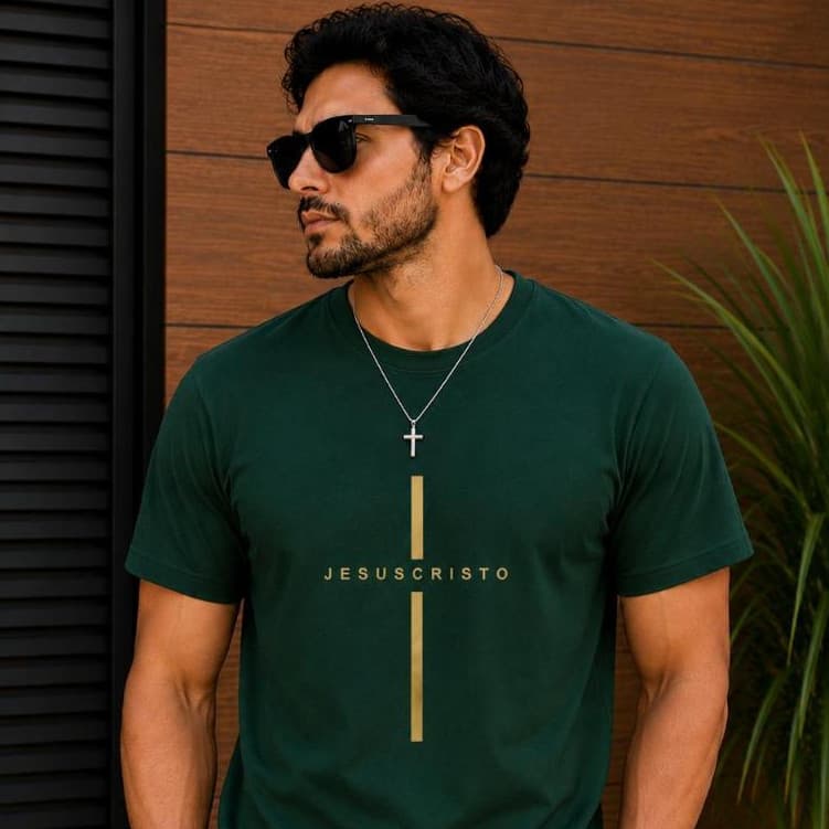 Camiseta Masculina Cristã Cruz Jesus Cristo 100% Algodão Estampa Minimalista Unissex Gospel