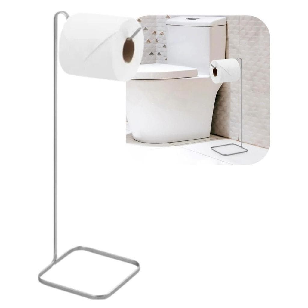 Suporte Papel Higiênico Chão Prata Fosco Luxo Piatina