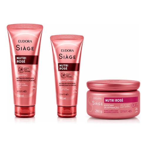 Kit Shampoo Condicionador E Mascara Nutre Rose Eudora Siáge