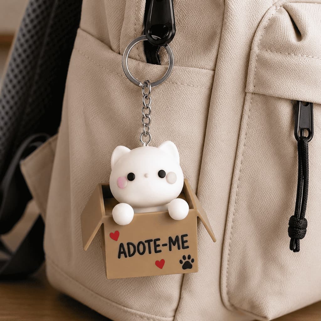 Chaveiro Gatinho Adote-Me Fofo para Mochila | Chaveiro Kawaii Cute Antiestresse Decorativo Presente Criativo