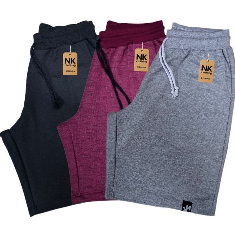Kit 3 Bermudas Moletom Masculina Academia Treino Algodão Cores Sortidas Com Bolso Fundo