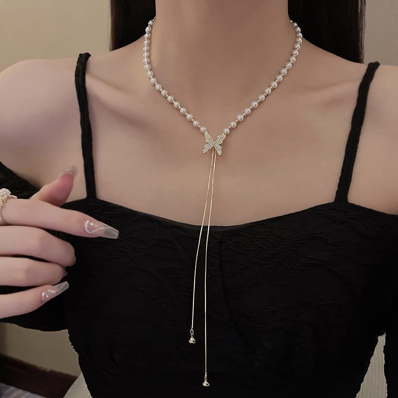 Colar feminino popular, com pingente de borboleta/acessório de corrente MO48 TRHU