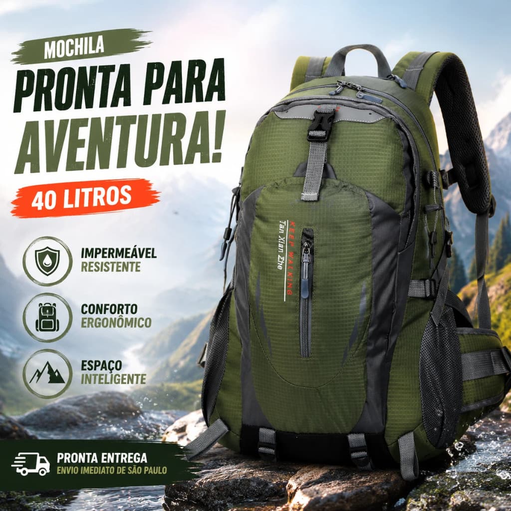 Mochila De Montanhismo Impermeável 40 Litros Para Trilha E Viagem