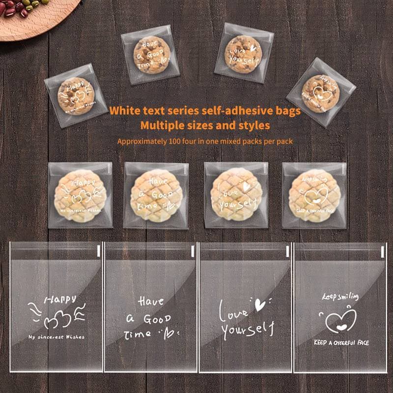 [MF] 100 Unidades De Sacos Transparentes Felizes Autoadesivos Para Doces E Biscoitos , De Padaria Presente Individual ,