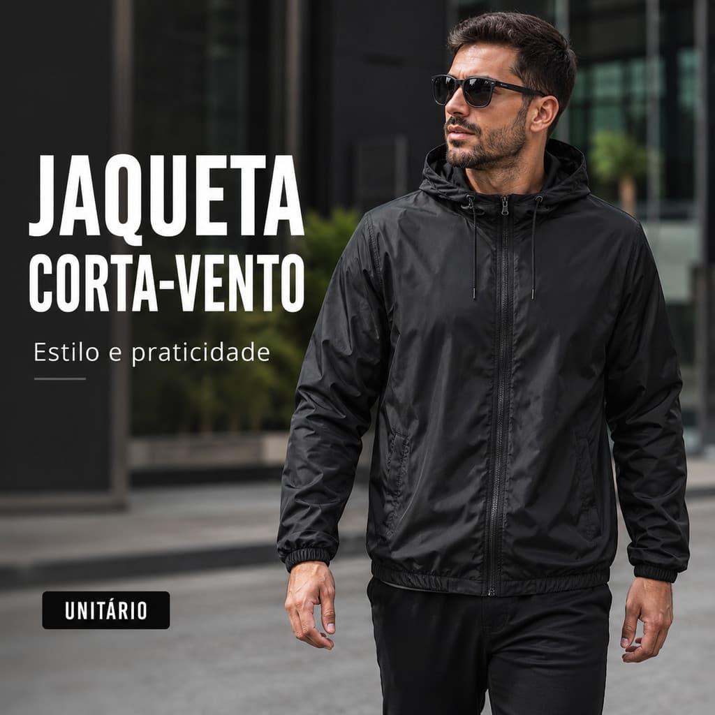 Jaqueta Masculina Corta Vento Lisa Impermeável Com Bolsos Laterais E Capuz
