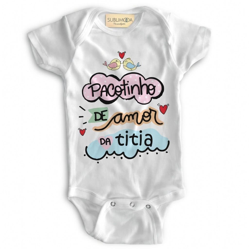Body Bebê Personalizado - Pacotinho de Amor da Titia - Poliéster + Elastano