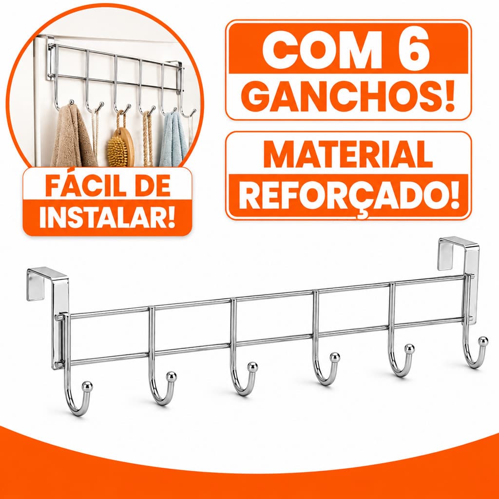 Suporte Organizador Cabide 6 Ganchos Encaixe Porta Pendura Multifuncional