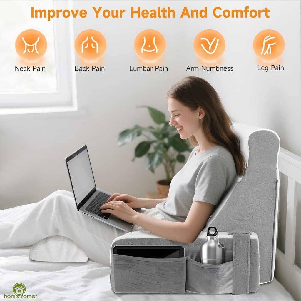 Almofada De Leitura Extra Grande Para Cama-Suporte De Braço Removível Com Capa De Veludo Lavável