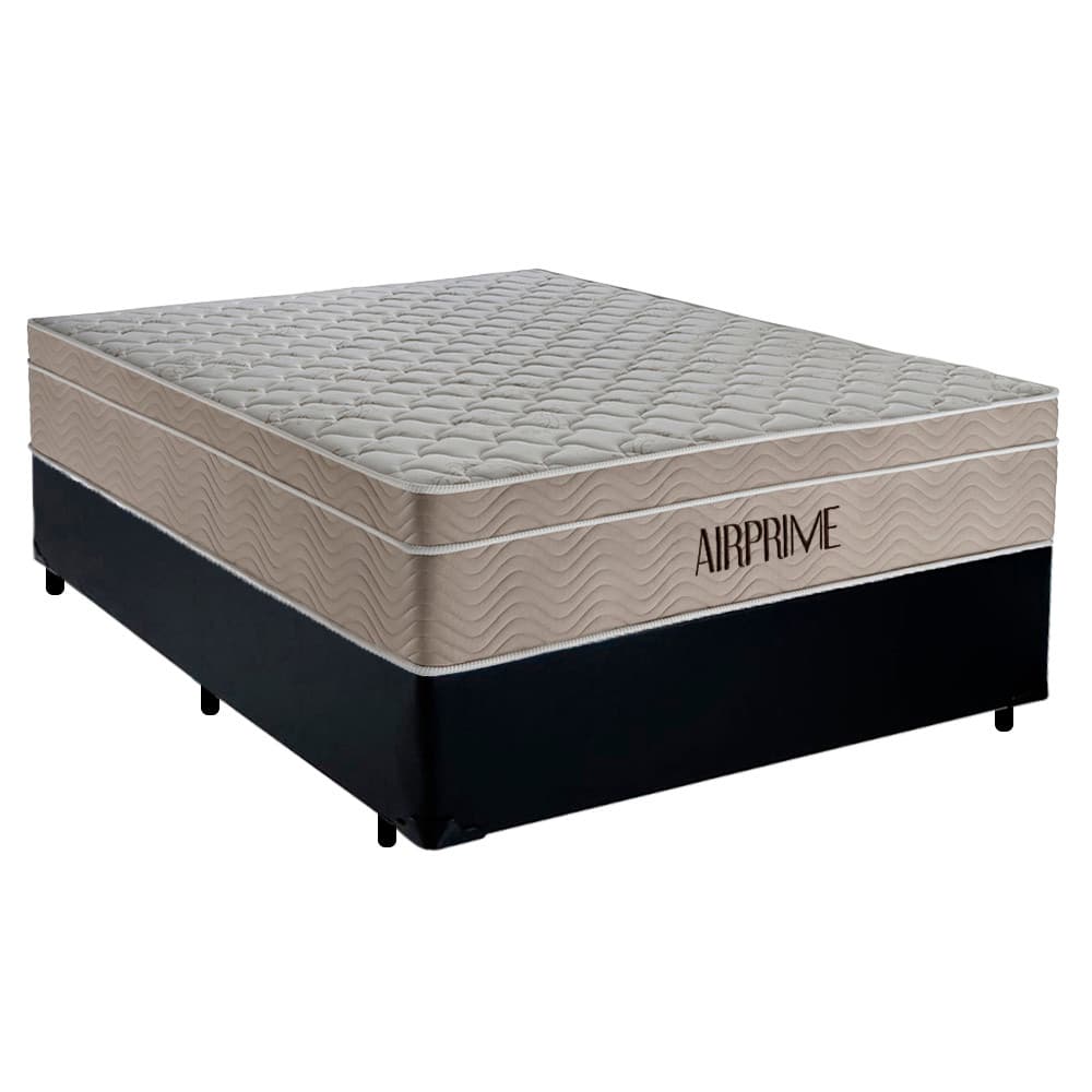 Cama Box Casal Sintético Cremil + Colchão Molas Ensacadas AirPrime 138x188x65cm