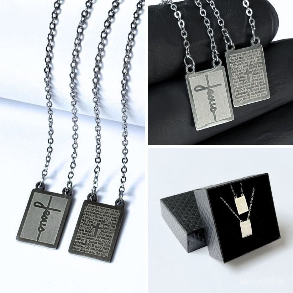 Colar Escapulário Jesus Aço Inox Inoxidável 316L Masculina Feminino