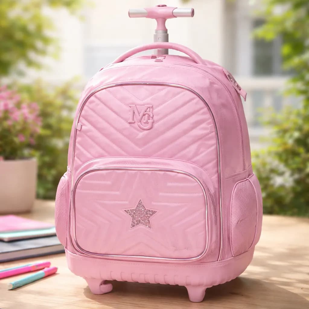 Mochila Infantil Escolar Rodinhas Nylon Carrinho Mia Glam