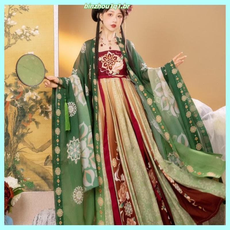 Muhua Original Pick-up primavera retorno genuíno Hanfu camisa de manga grande feminina Tang feito bordado citação saia S