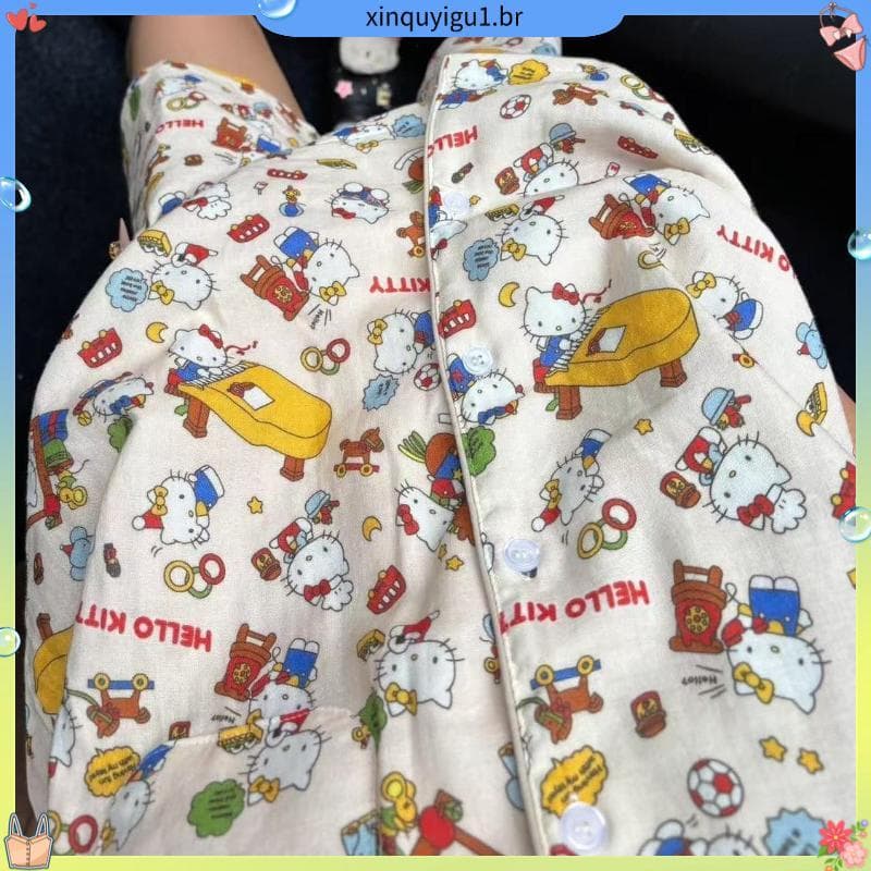 3.6.000 pessoas coleção Kit ty gato pijamas feminino verão novo estilo bonito dos desenhos animados Shorts de manga curt