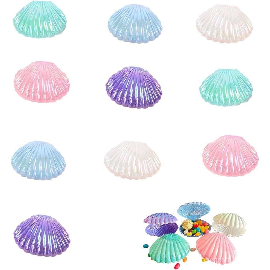 10 Peças Caixas de Doces em Forma de Concha, Recipientes de Plástico para Doces, Pequenas Caixas de Presente, Caixas de
