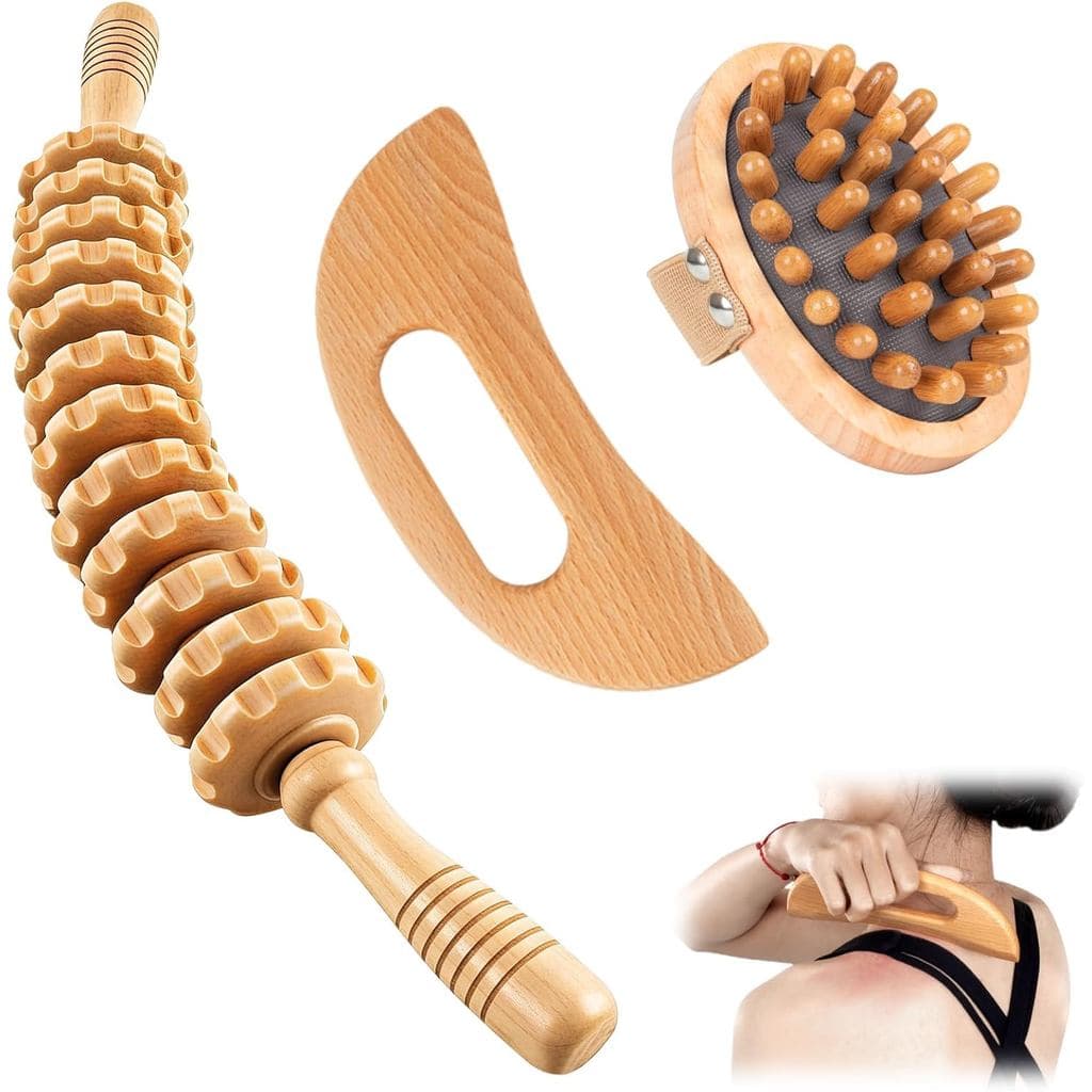 Ferramentas de Massagem para Terapia com Madeira KintKita 3 em 1, Massageador de Drenagem Linfática de Madeira, Ferramen