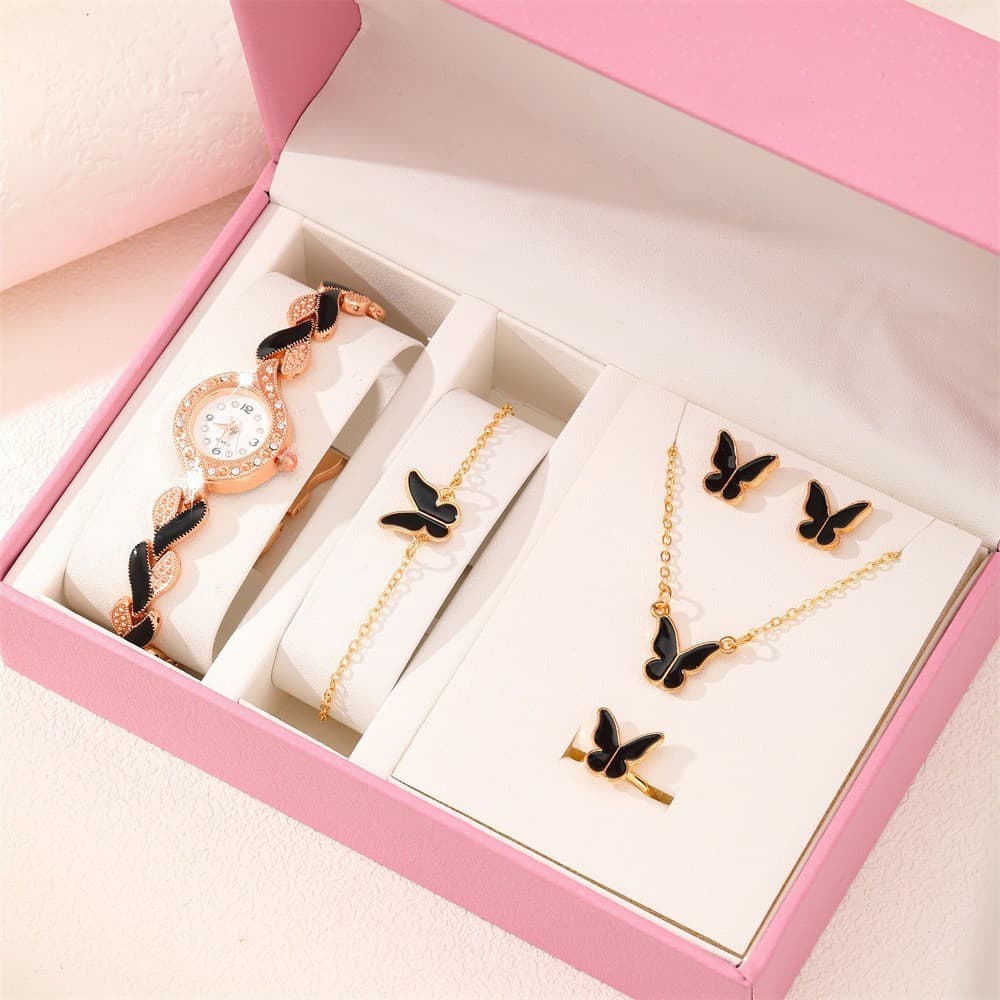 Chuyin Senhoras Relógio Pequeno Diamante Cheio 5 PCS Moda Moda Relógio Feminino Colar Acessórios Conjunto XQSB