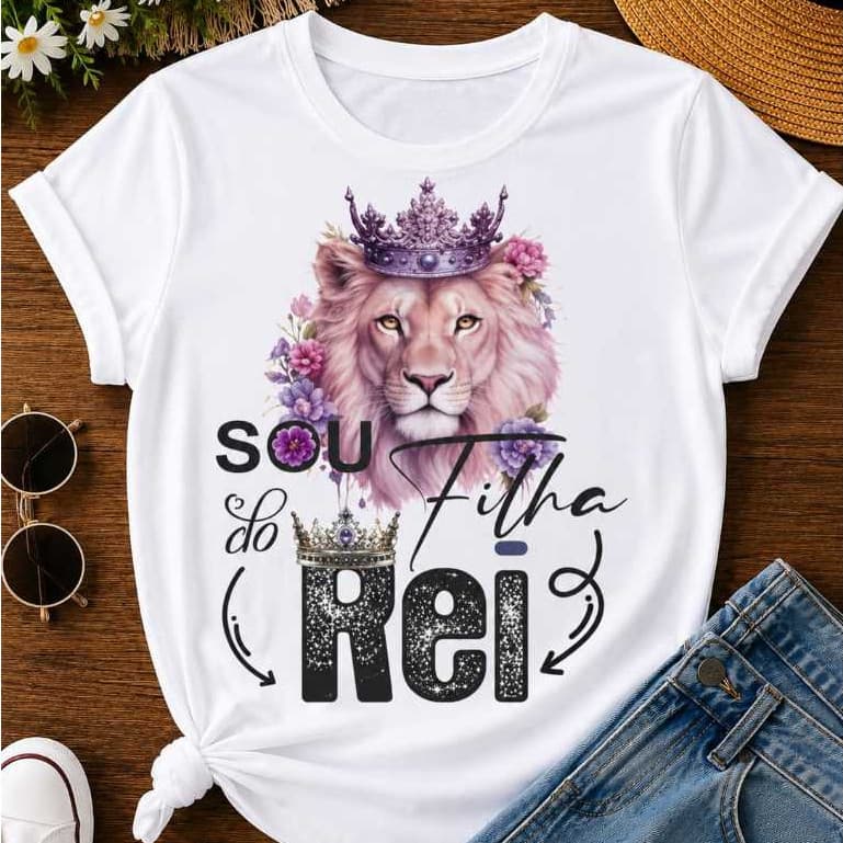 Camiseta Feminina Sou Filha do Rei Leão Rosa Gospel Cristã Evangélica T-Shirt Premium