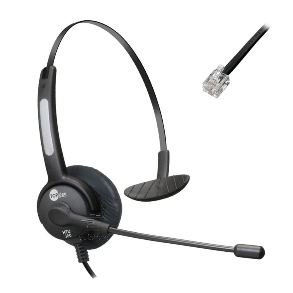 Headset MonoAuricular RJ9 Htu-300 TopUse Haste Flexível P/ Telefone IP Posição 03 Cisco 7821 7841 7962 8941 e mais