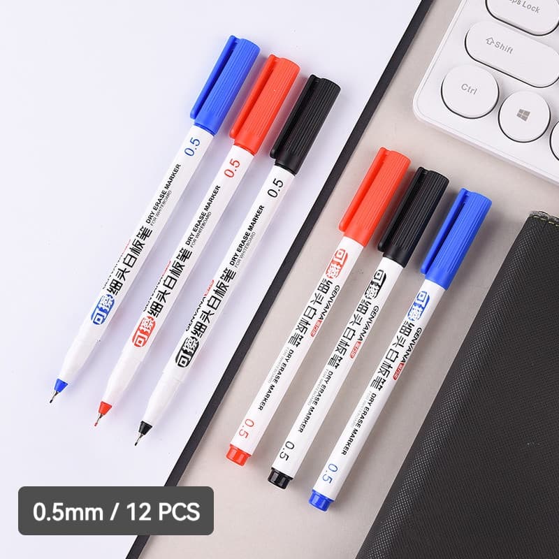 [12 PCS] Caneta para quadro branco de ponta fina 0.5 mm Caneta marcadora apagável a seco e apagável Caneta pequena para