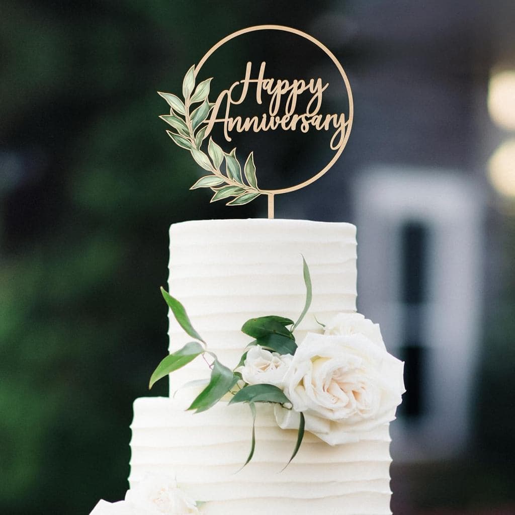 Topo de Bolo de Aniversário em Madeira Verde para Decoração de Bolo de Casamento (Design 02)