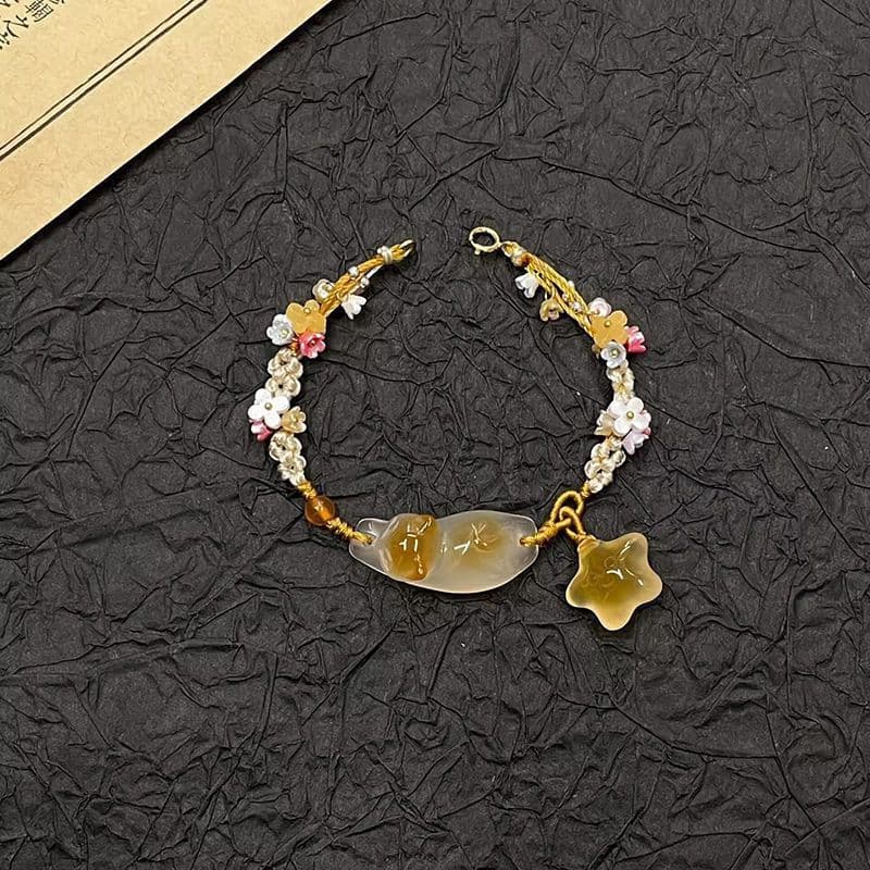 Pulseira tecida à mão Corda trançada de borboleta de gato fofo