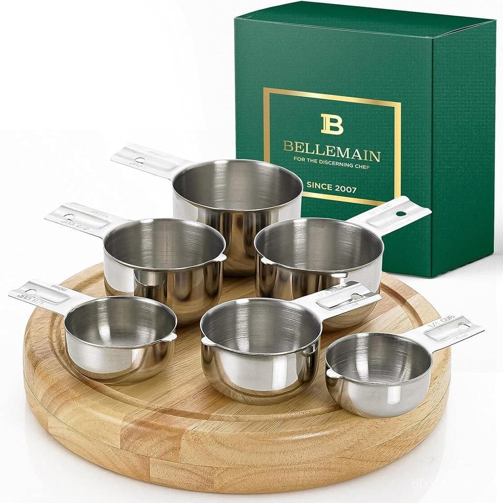Conjunto de 5 Copos Medidores de Aço Inoxidável Bellemain – Copos Medidores de Metal Empilháveis para Cozinha – Medição