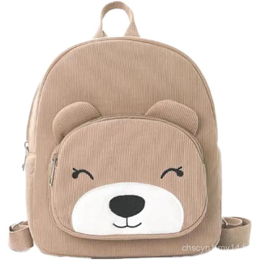 Mochila Infantil, Design de Urso Fofo em Corduroy, Mochila Leve para Meninos e Meninas de 3 a 6 Anos, Mochila de Viagem