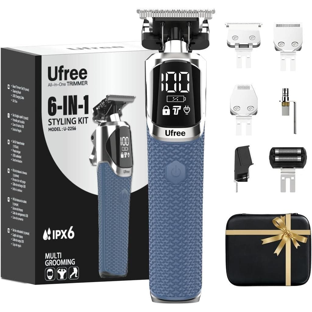 Ufree Aparador de Barba Profissional 6 em 1 para Homens, Barbeador Elétrico à Prova d'Água IPX6, Aparador de Pelos Corpo