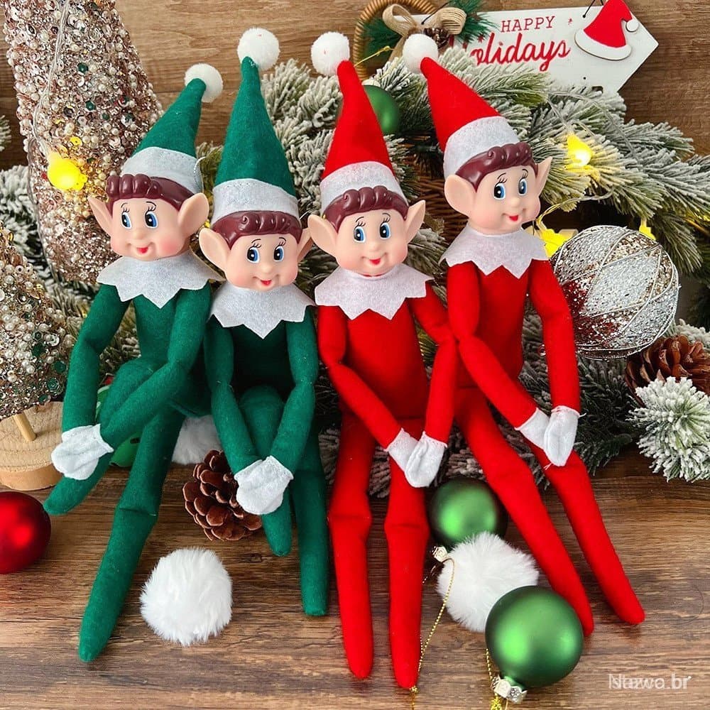 2024 Novo! Boneca de elfo de Natal de 34cm, pingentes de boneca de cabelo verde de Natal/decoração de casa, material de