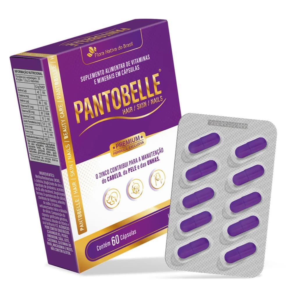 Pantobelle Hair Skin Nails 60 Cápsulas Suplemento Alimentar para Fortalecimento de Cabelo Pele e Unhas Uso Diário
