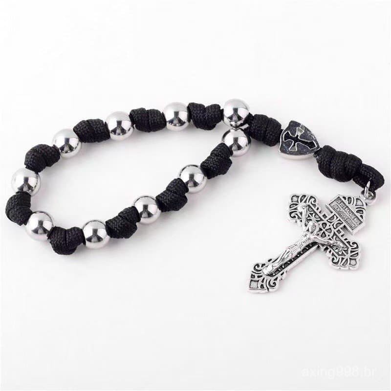 Terço Católico Mariano Nossa Senhora Paracord 425 Contas de 10mm São Bento
