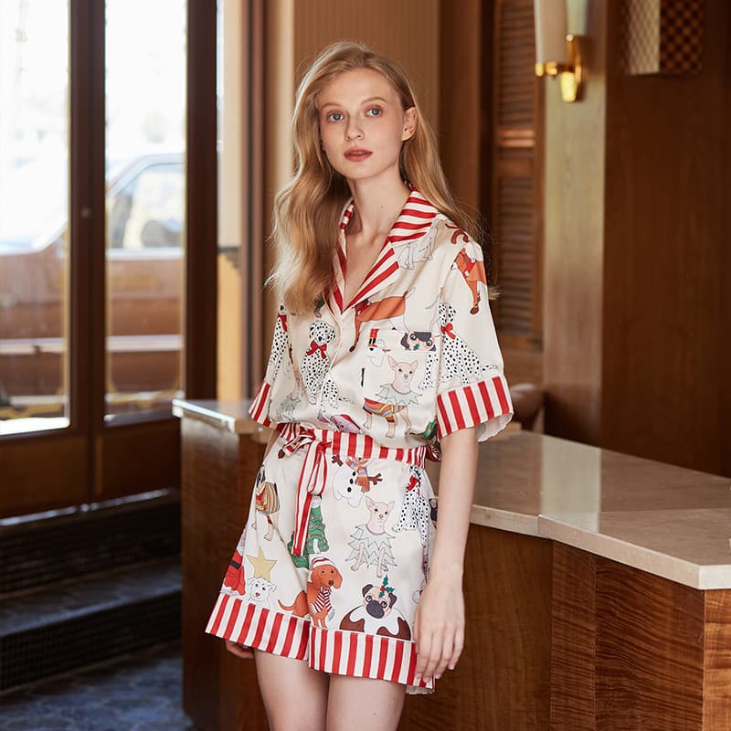Novo estilo pijamas de verão feminino seda gelo manga curta respirável doce senhoras Casual pode usar fora roupas de cas