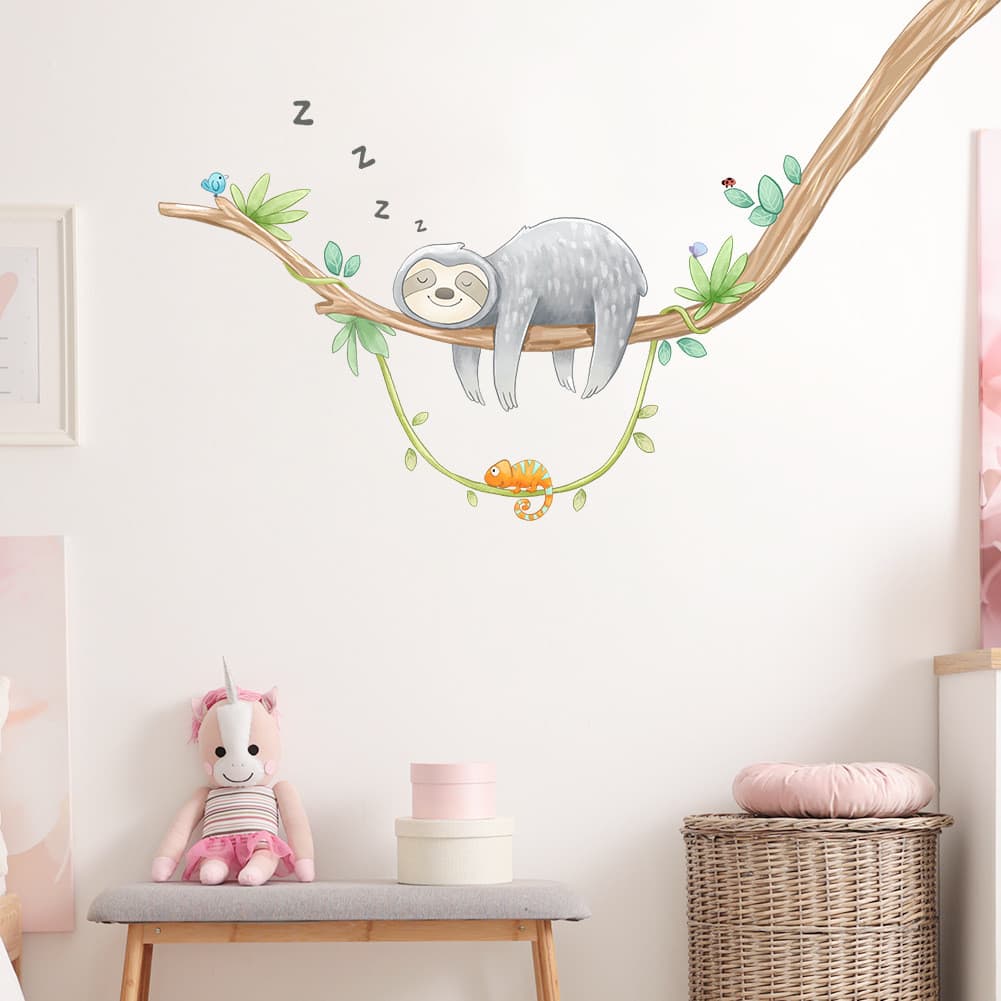Papel de parede dos desenhos animados preguiça adesivo de parede quarto das crianças papel de parede do jardim de infânc