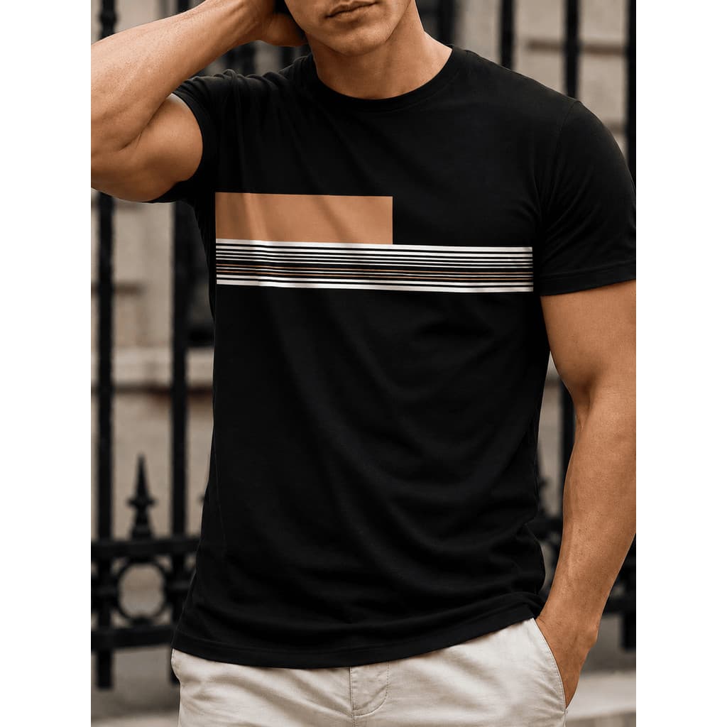 Camisa Masculina Básica Listra Dourada Camiseta Algodão Malha Premium 30.1