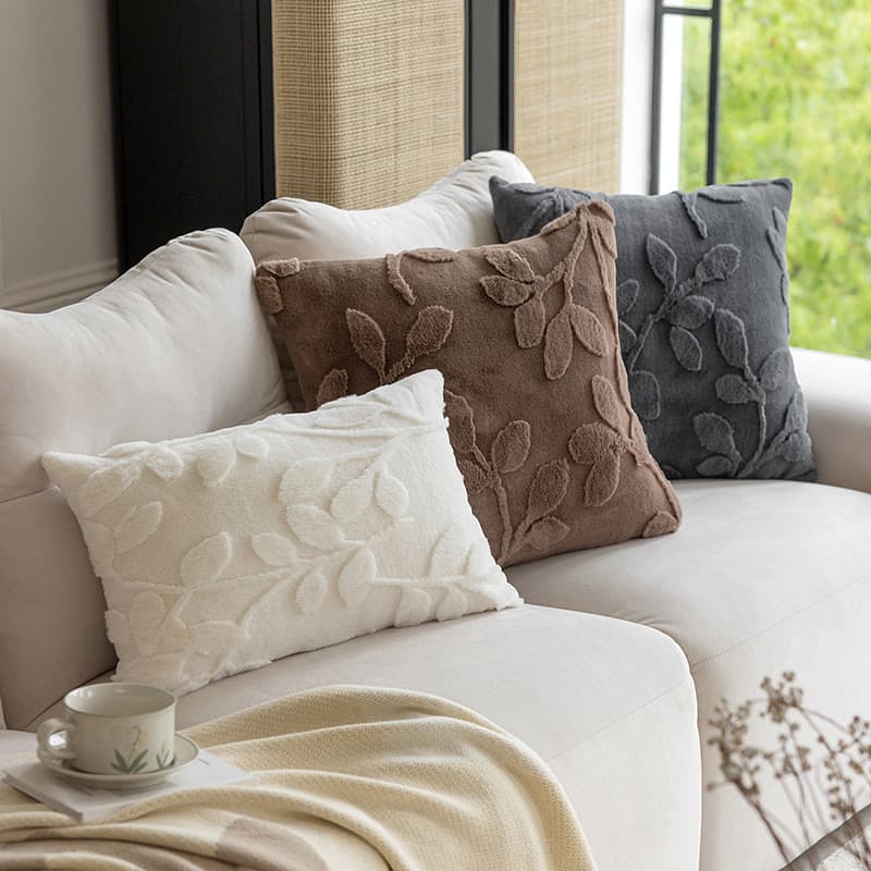Almofada de Jacquard Macia, Capa de Almofada Simples de Cor Sólida para Sofá, Almofada de Sofá com Padrão Tridimensional