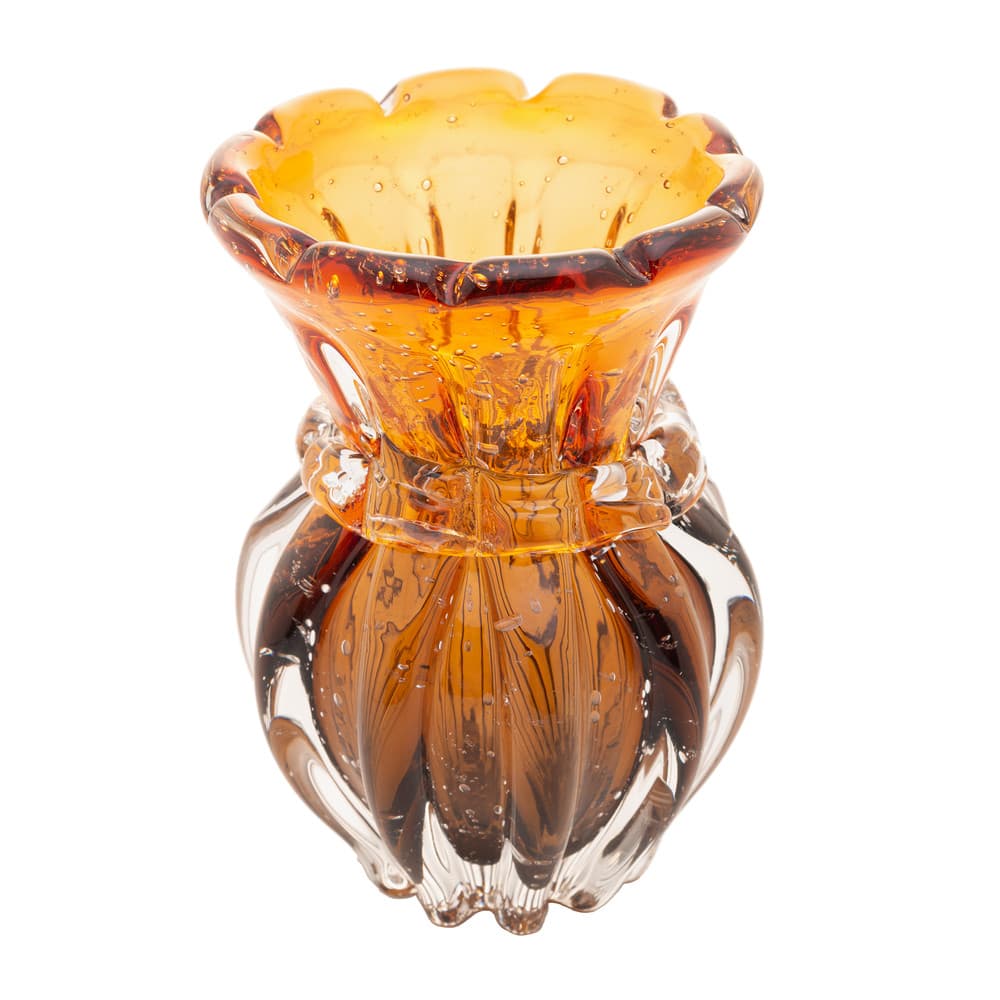 Vaso Decorativo de Vidro Murano C/Formato Saquinho Italy Âmbar e Marrom 16x12cm Wolff