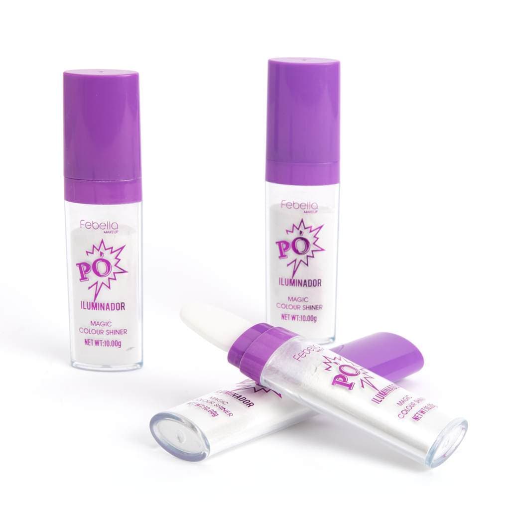 PÓ DE FADA ILUMINADOR EM PÓ EFEITO GLOW PARA ROSTO CORPO E CABELO – FEBELLA MAKEUP