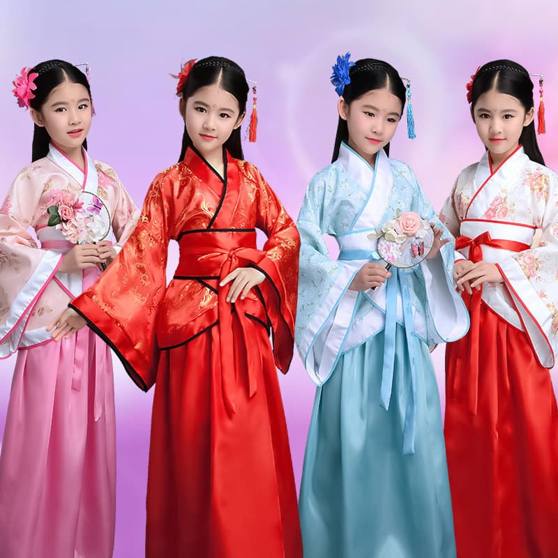 Traje Tang para Meninas, Vestido de Princesa de Performance Chinesa Antiga, Padrão Floral Tradicional Suave, Roupa Infan