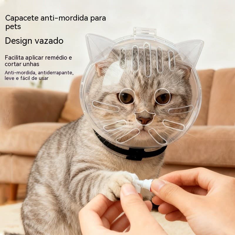Gato Chapelaria Anti-Lamber Mordida Luta Bola Forma Colar Risco Anel Pet Espaço Cabeça Capa Elisabetano