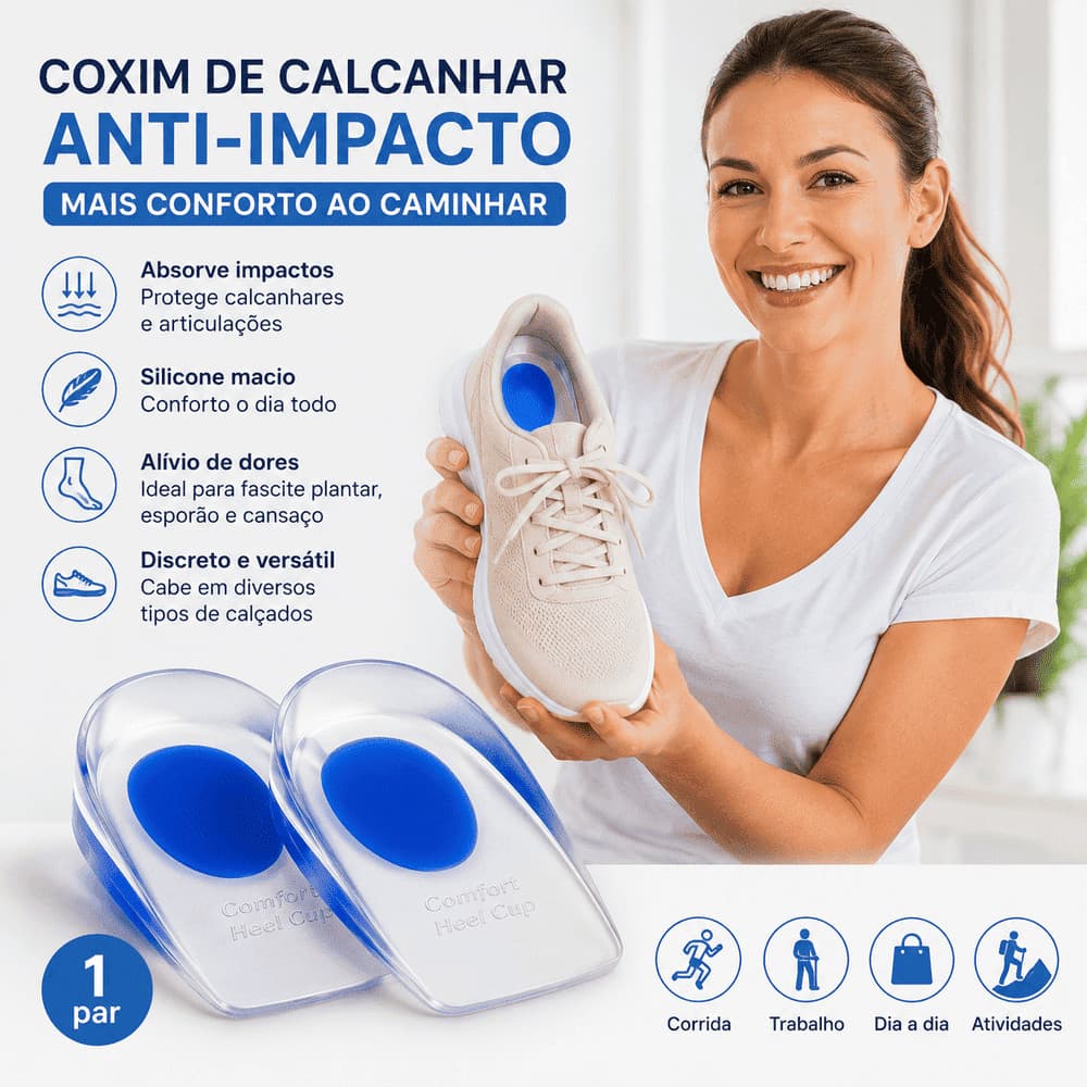 Palmilha de Silicone Anti-Impacto Conforto para o Calcanhar