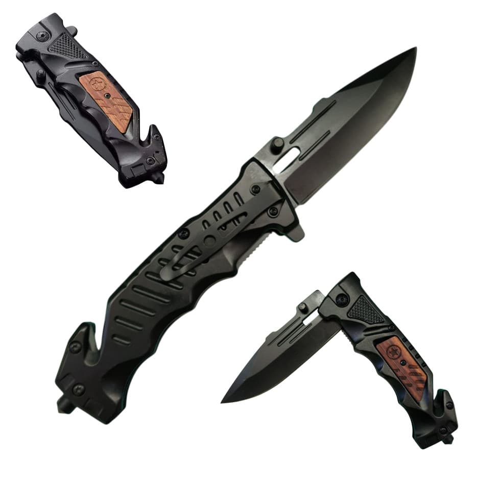 Canivete Semiautomático Preto Retrátil Portátil De Bolso Faca Camping Pesca