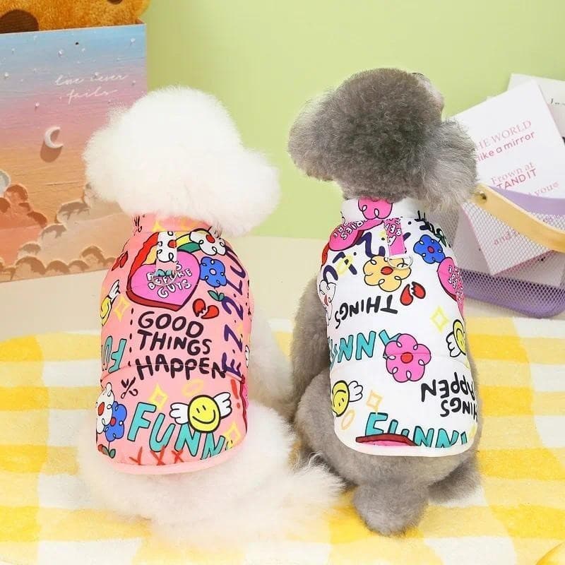Colete de Inverno para Cães com Estampa Graffiti Dopamina, Jaqueta Quente e à Prova de Vento para Animais de Estimação A