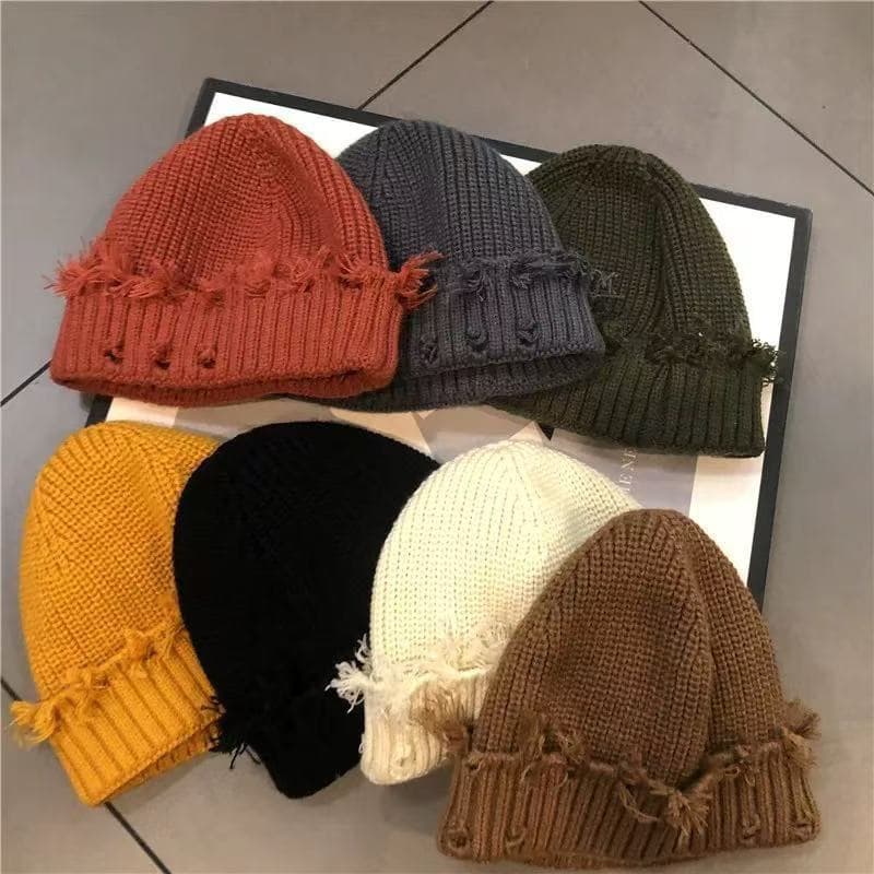Gorros de malha masculinos e femininos, gorros vintage, gorros com efeito desgastado, estilos de moda modernos, adequado