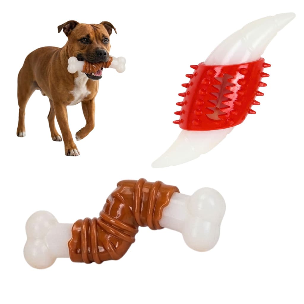 Kit 2 Ossos Brinquedos Mordedor Nylon Resistente Pet Caes
