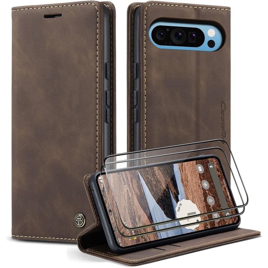 Capa para celular para 10ProXL/Pixel9ProXL [Com 2 peças de proteção de vidro temperado] [Couro PU premium] [Compartiment