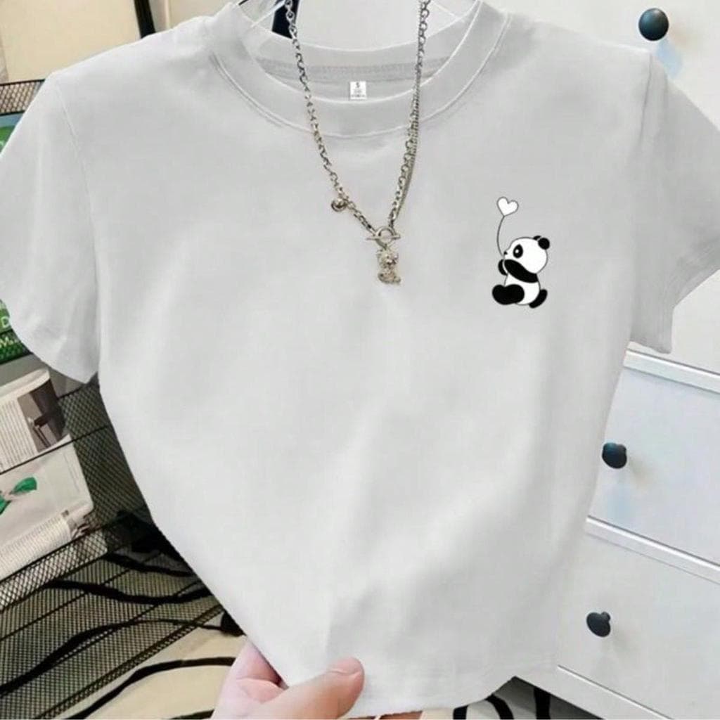 Cropped Camiseta Feminino Estampa Fofa De Panda Todas Estações E Ocasiões Tecido De Alta Qualidade