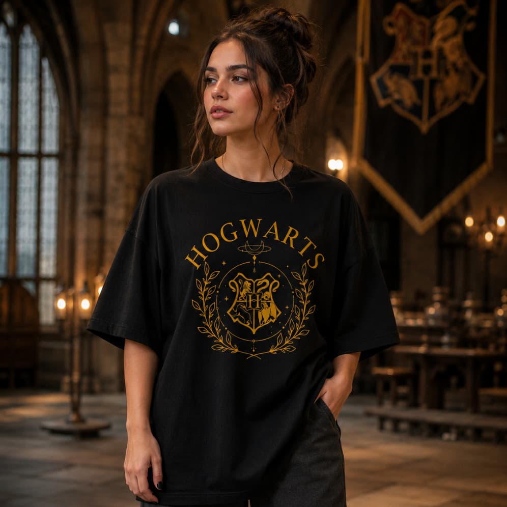 Camiseta Oversized Hogwarts Harry Potter Masculino/Feminino Magia Streetwear 100% Algodão Premium Estampada Unissex Top